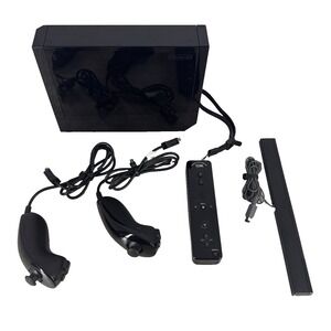 Nintendo Wii RVL-101 Console BUNDLE w/ Remote Sensor Bar AV Cable 2 Nunchuks